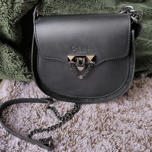 Black Leather handbag Made In Italy